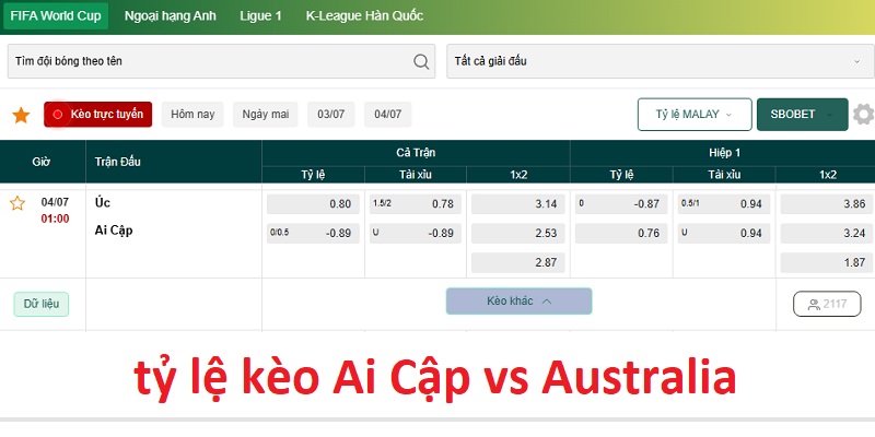 tỷ lệ kèo Ai Cập vs Australia tỷ lệ kèo Ai Cập vs Australia